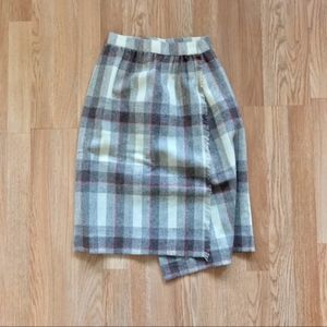 Vintage Schrader Sports Plaid Wool Wrap Midi Skirt